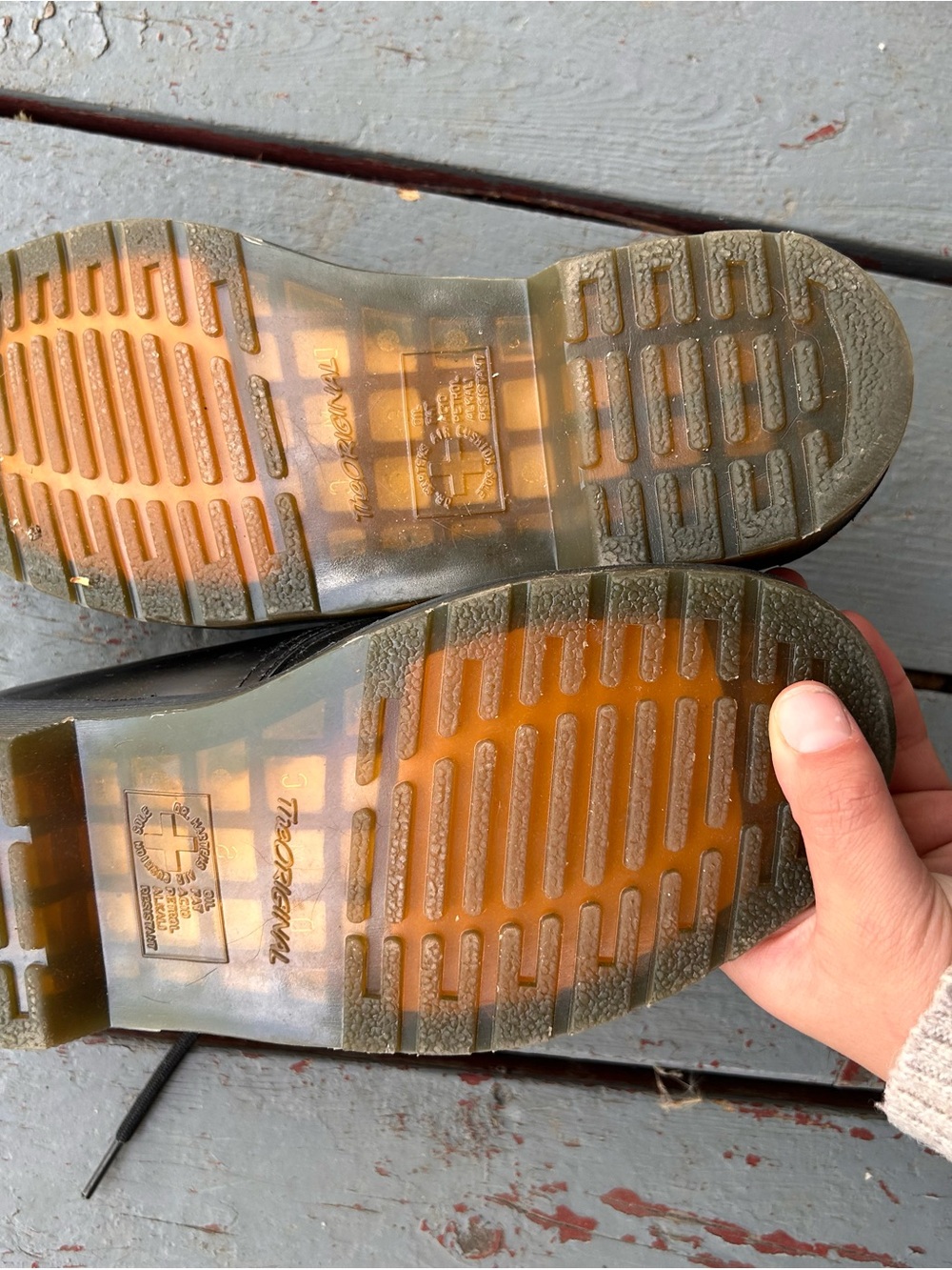Dr. Martens Black Leather Lace-Up Flats with Yellow Stitching - Picture 4 of 6